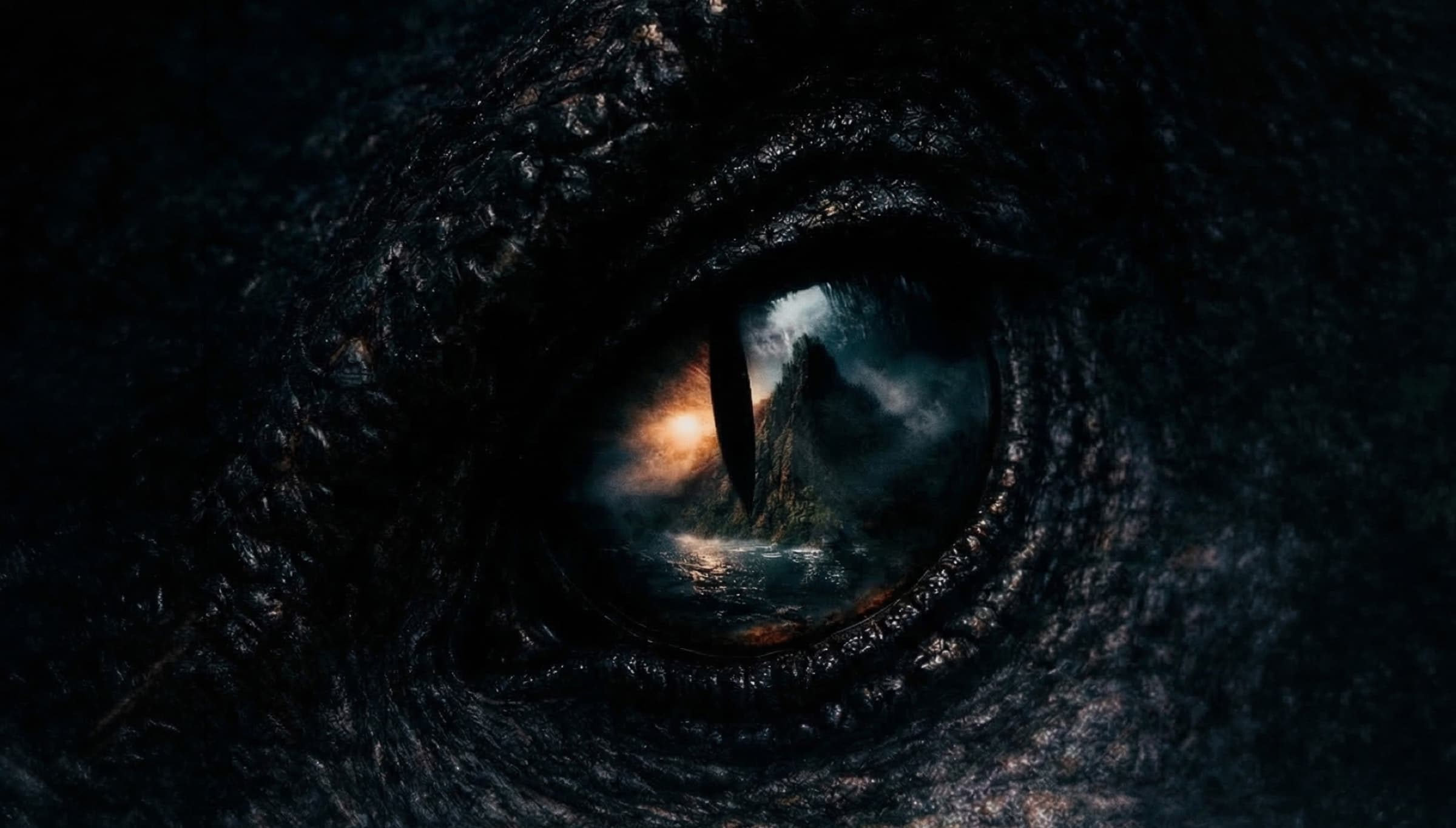 The island reflected in a dinosaur's eye